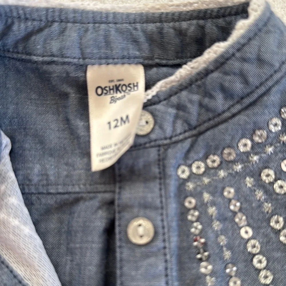 OshKosh B'gosh Blue Denim Top with Silver Accents size 12M